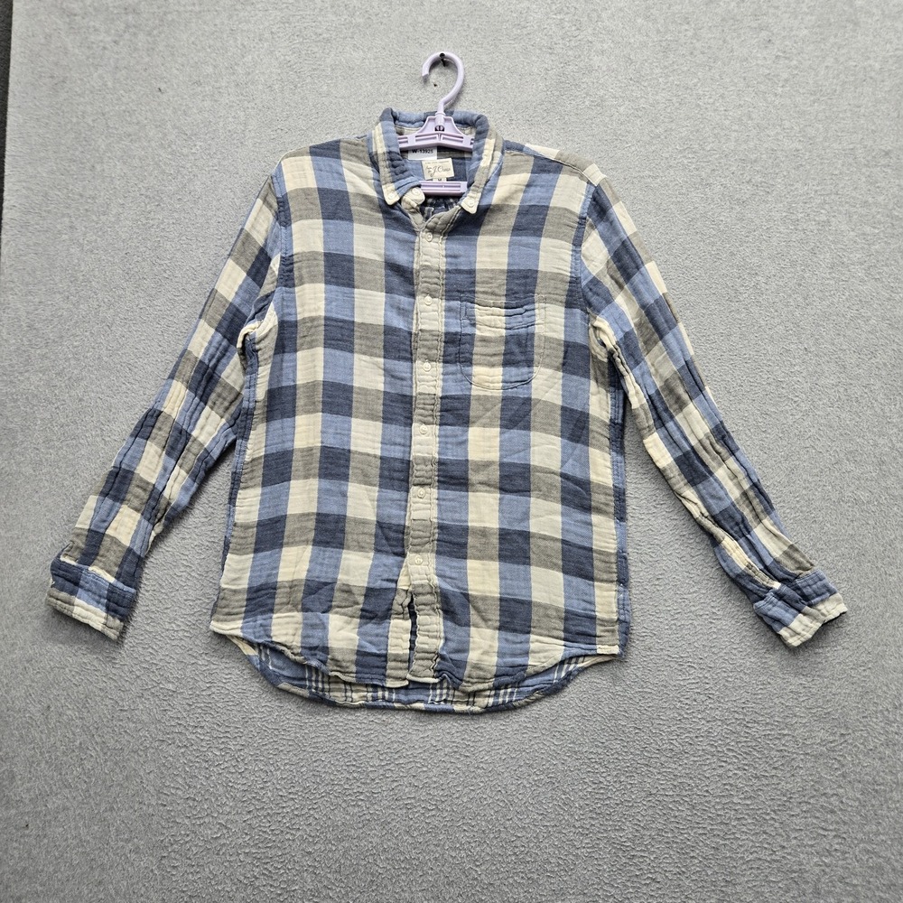 J.crew Men Button Up Shirt M Blue Plaid Flannel Slim Long Sleeve